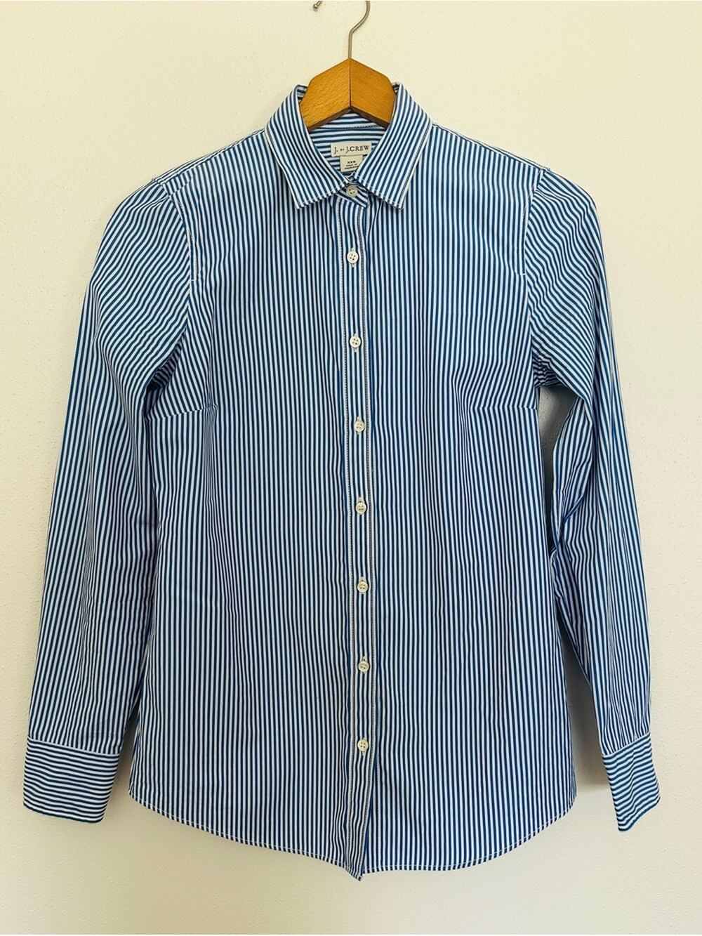 J.Crew Blue White Striped Cotton Button Down Shirt Blouse XXS